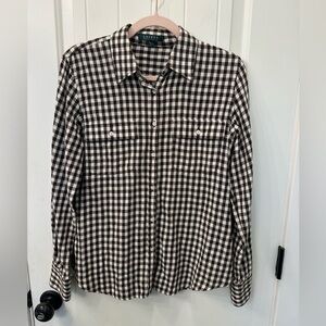 Lauren Ralph Lauren Women's Brown and Cream Checkered Flannel Shirt